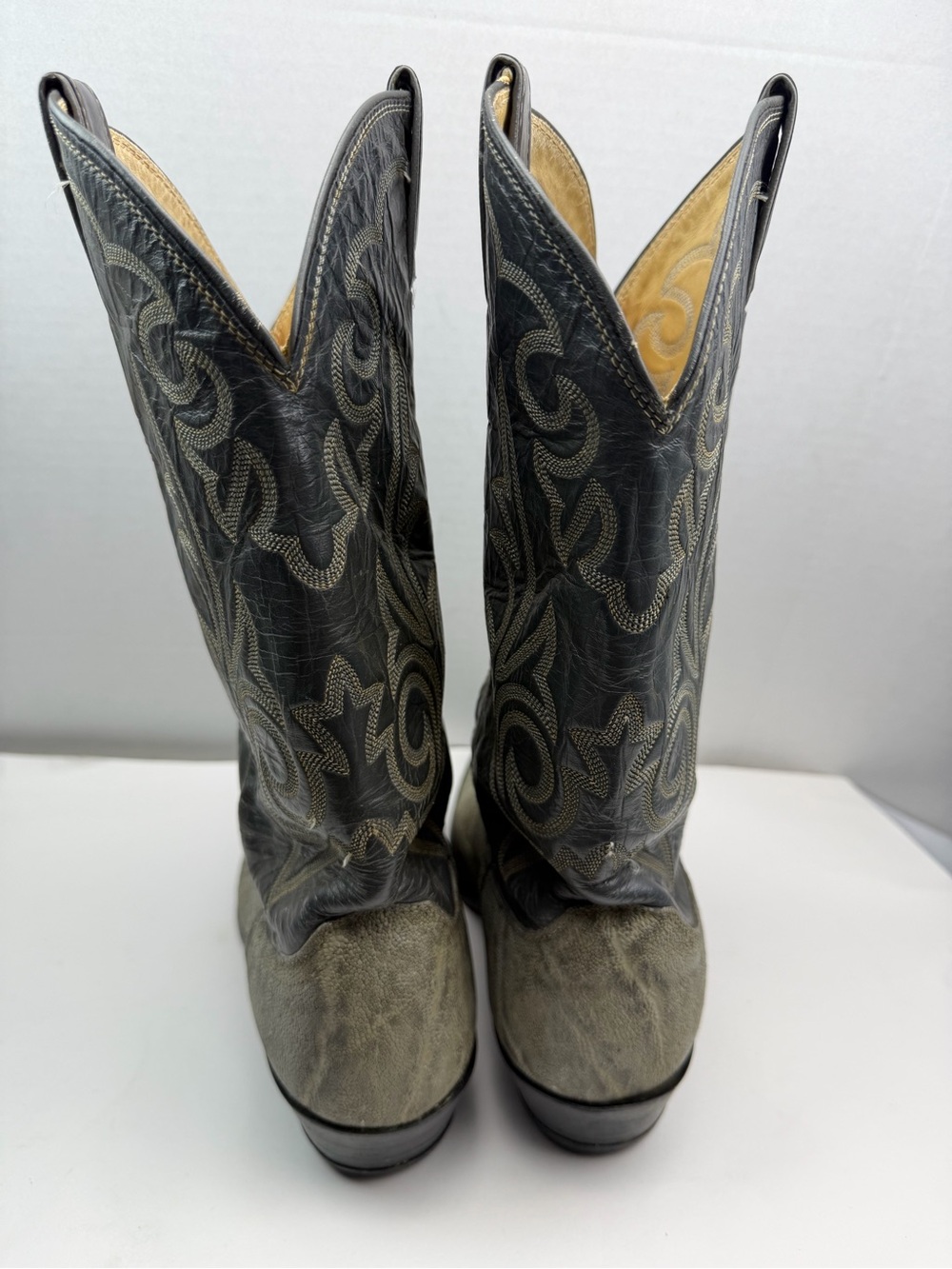 Justin Mens Western Cowboy Boots 8527 Grey Black Leather Elephant Print Size 10 - Picture 7 of 16